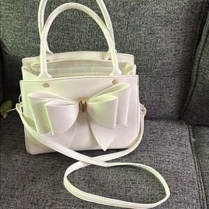 White Structured Satchel with Bow Accent